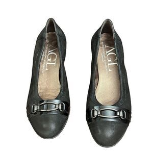 Women’s AGL ATTILIO GIUSTI LEOMBRUNI Black Leather Cap Toe Wedge Shoes  SZ 38